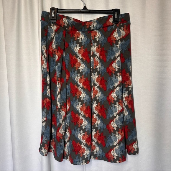 New LulaRoe Bird Print A-Line Midi PleatedSkirt Sz L Americana Whimsy Pockets - Picture 5 of 8